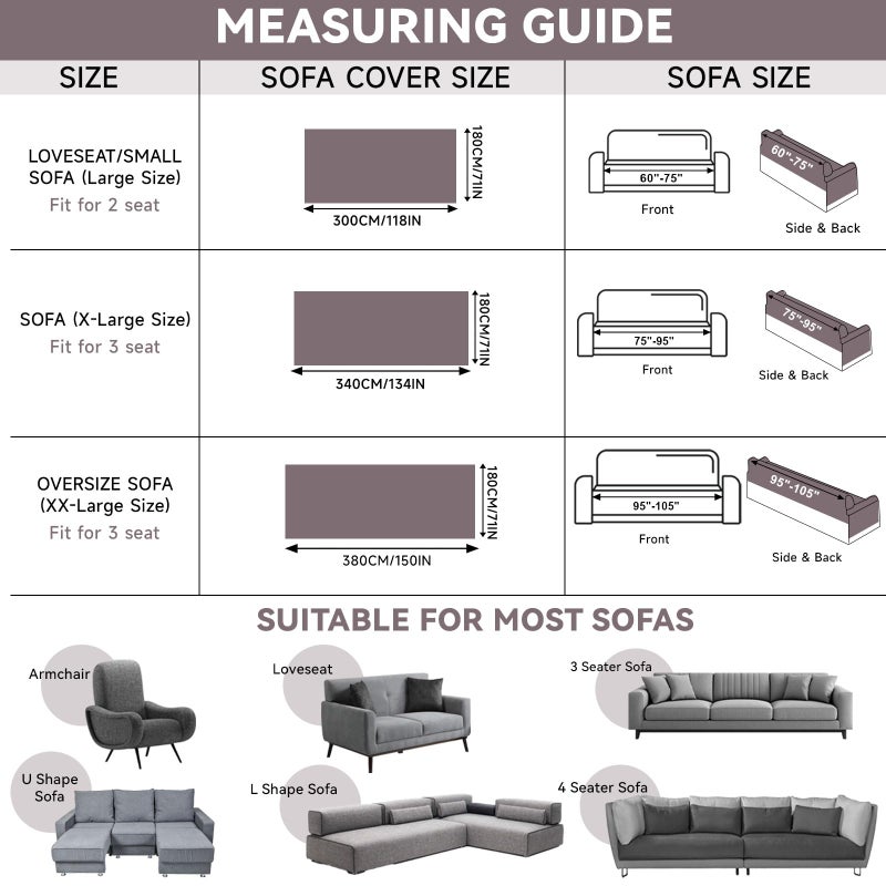 VC Life VClife Oversize Couch Cover Washable Sofa Cover for Dog Cat, Soft Chenille Couch Cover for 3-4 Cushion Couch Sofa Pet Friendly Slip Cover Furniture Protector for Home Living Room, Gray, 71"X150" - Image 2